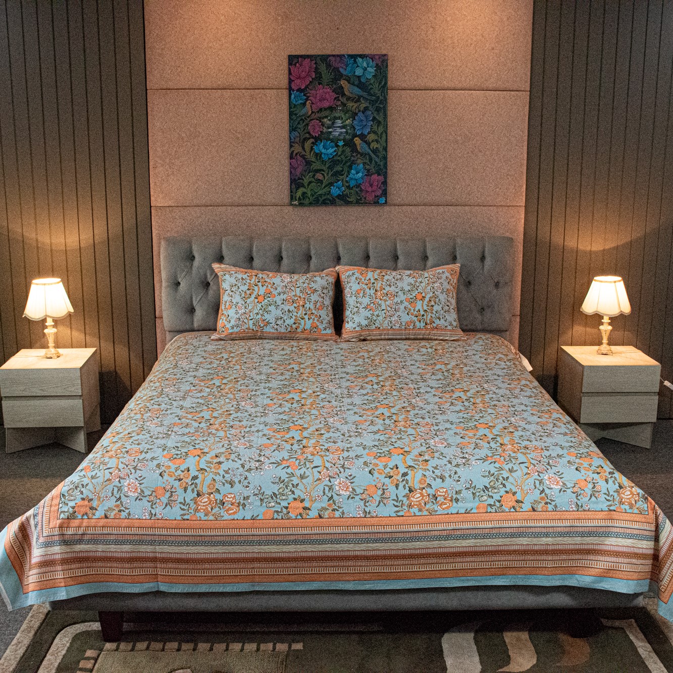 Bloom Garden Printed Bed Sheet – Cloudy Blue